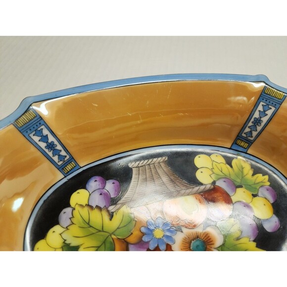 Antique Noritake Morimura Handpainted Made in Japan Luster Dish 2-Handles Fruits - Picture 10 of 11